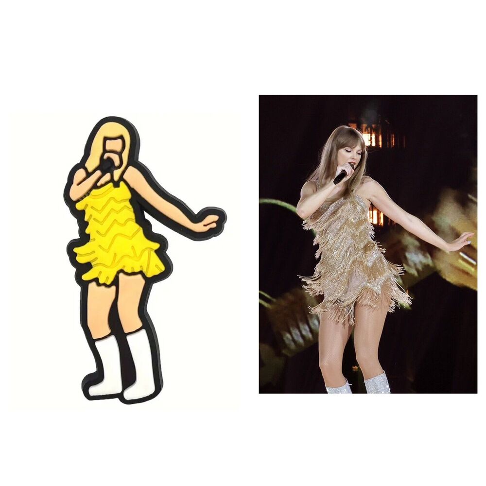 Taylor Swift Shoe Charms Jibbitz Swiftie Fearless Eras Tour Gold Fringe Dress